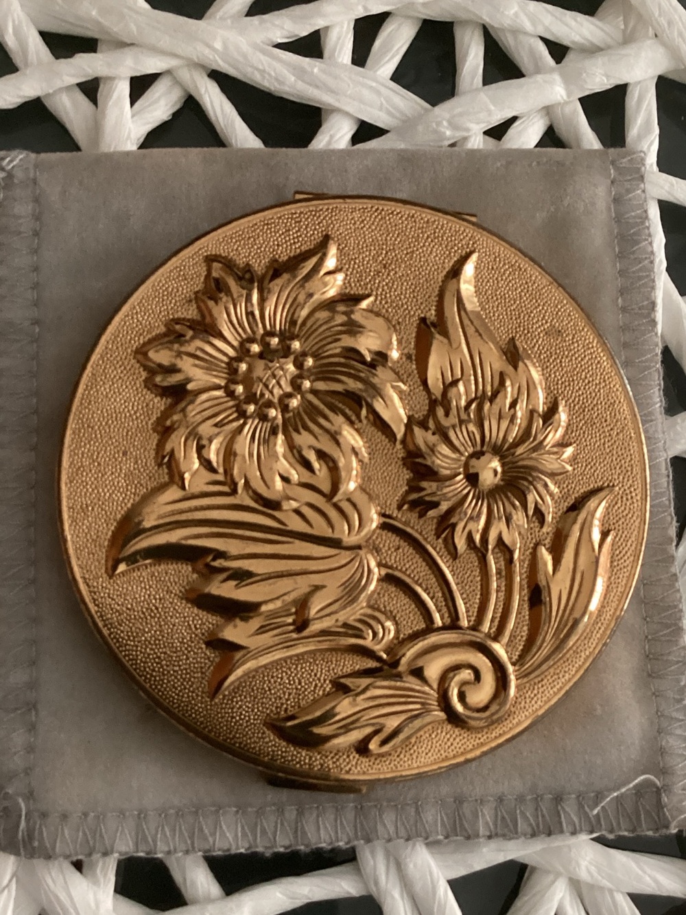 Gold Sunflower Compact Vintage 1950s Needs Mirror
